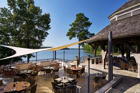 Lakeside patio at Gaby's by the Lake in Greensboro, Georgia