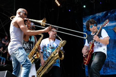 Trombone Shorty performing at Sweetwater 420 Fest in Atlanta, Georgia