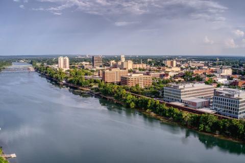 Aerial view of the riverfront in downtown Augusta, Georgia