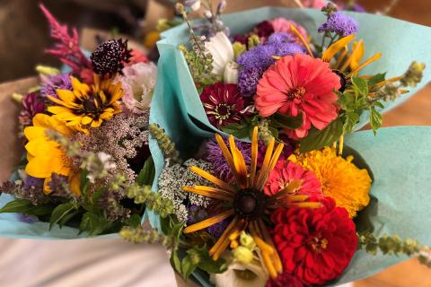 bouquets of multicolored flowers