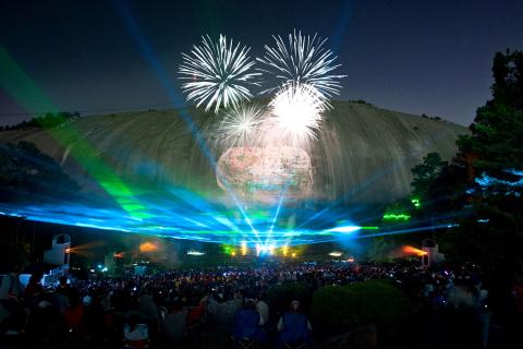 Laser show and fireworks at Stone Mountain Park