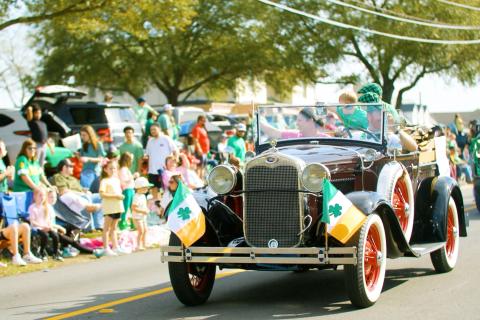 Antique car in the St. Patrick's Day parade in Dublin, Georgia