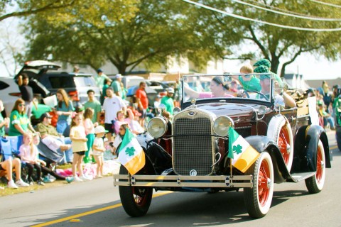 Antique car in the St. Patrick's Day parade in Dublin, Georgia