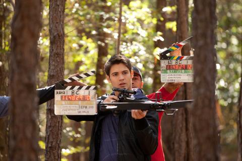 An actor from The Vampire Diaries filming a scene in Covington, Georgia.