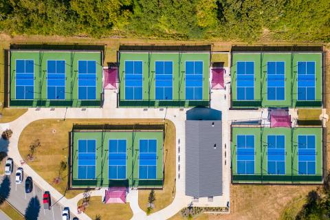 Overhead view of pickleball courts in Newnan-Coweta