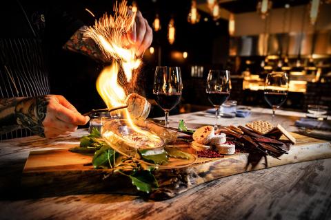 Food on an open flame at at Cork & Flame in Evans, Georgia