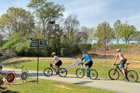 Cyclists ride through Powder Springs, Georgia