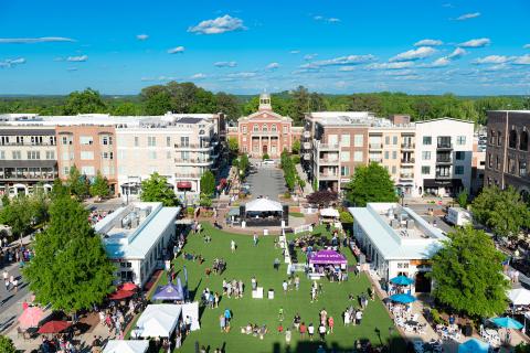 Aerial view of downtown Alpharetta greenspace