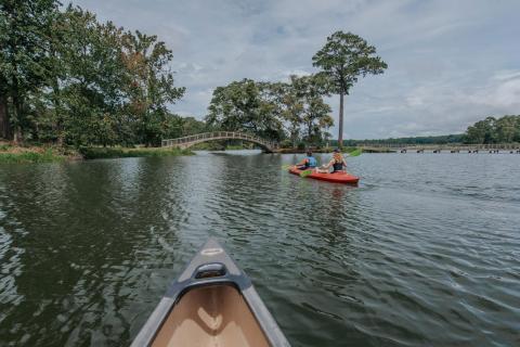 Kayaks on the lake at Callaway Resort & Gardens in Pine Mountain, Georgia