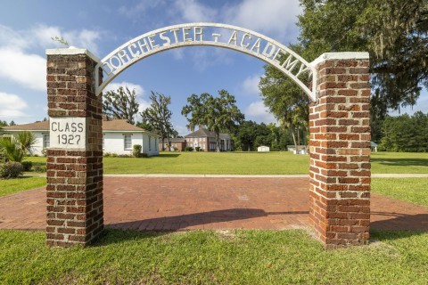 Arch sign at Dorchester Academy in Midway, Georgia