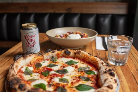 Pizza and beer at Staplehouse in Atlanta, Georgia