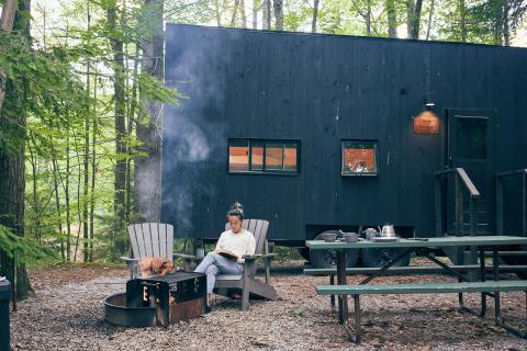 Reading outside a Getaway House in Suches, Georgia