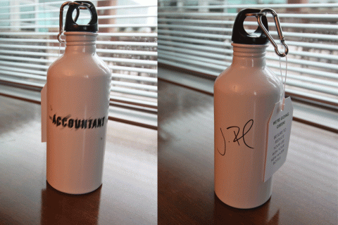 Ben Affleck-signed water bottle from The Accountant
