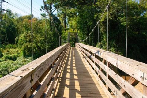 Suspension bridge at Morningside Nature Preserve in Atlanta, Georgia