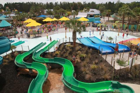 Aerial view of a splash water park