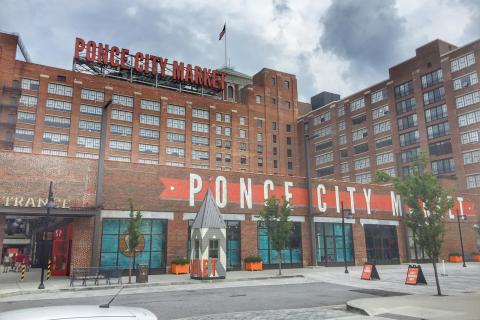 Exterior view of a city marketplace