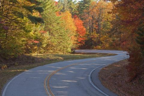Curving road on Richard B. Russell Scenic Highway in North Georgia.