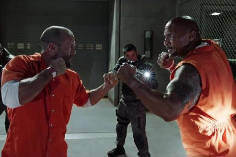 Jason Statham and Dwayne Johnson in a fight scene in The Fate of the Furious filmed in Georgia