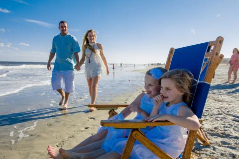 Family on beach at Tybee Island, Georgia