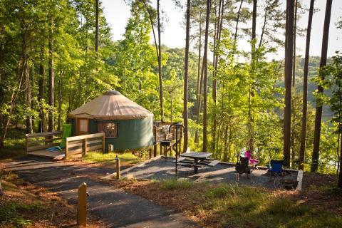 Yurt camping at Tugaloo State Park in Lavonia, Georgia
