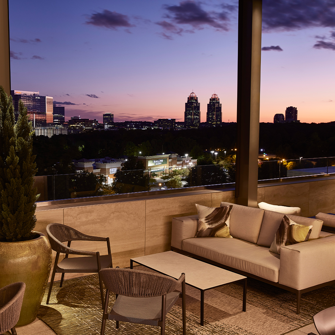 Sunset view from Bar Peri at the AC Hotel Atlanta Perimeter in Dunwoody, Georgia