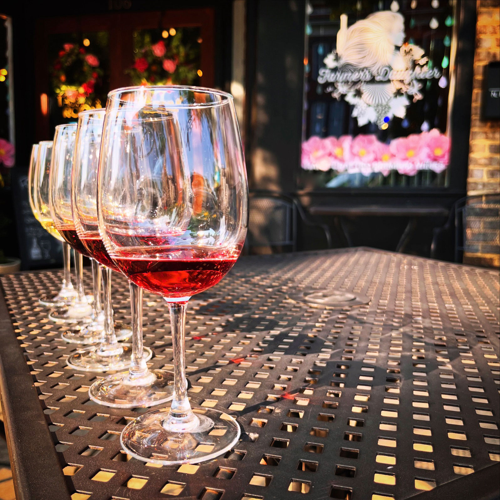 Flight of wine at Farmer's Daughter Vineyards + Tasting Room in Thomasville, Georgia