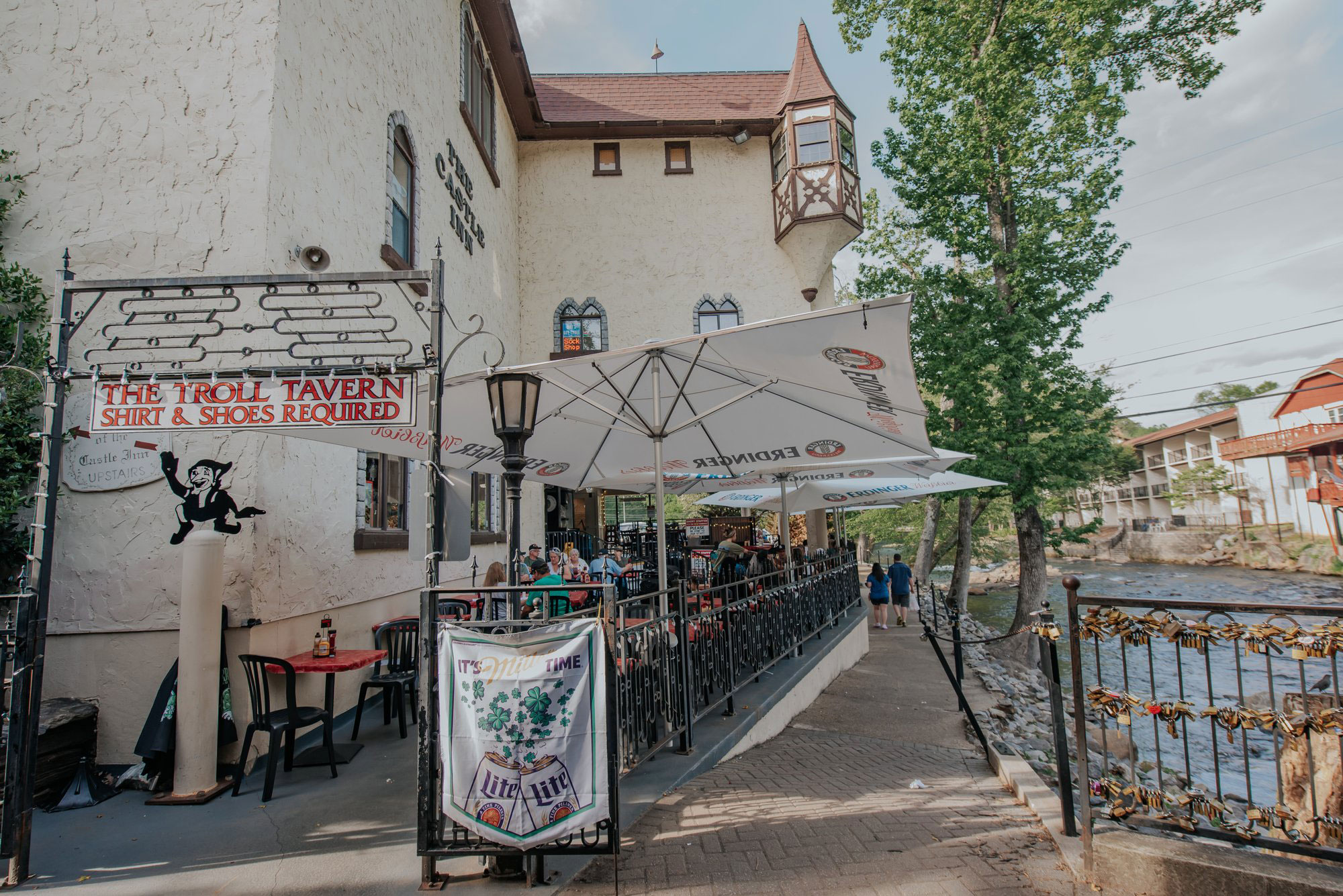 Outdoor dining at The Troll Tavern in Helen, Georgia