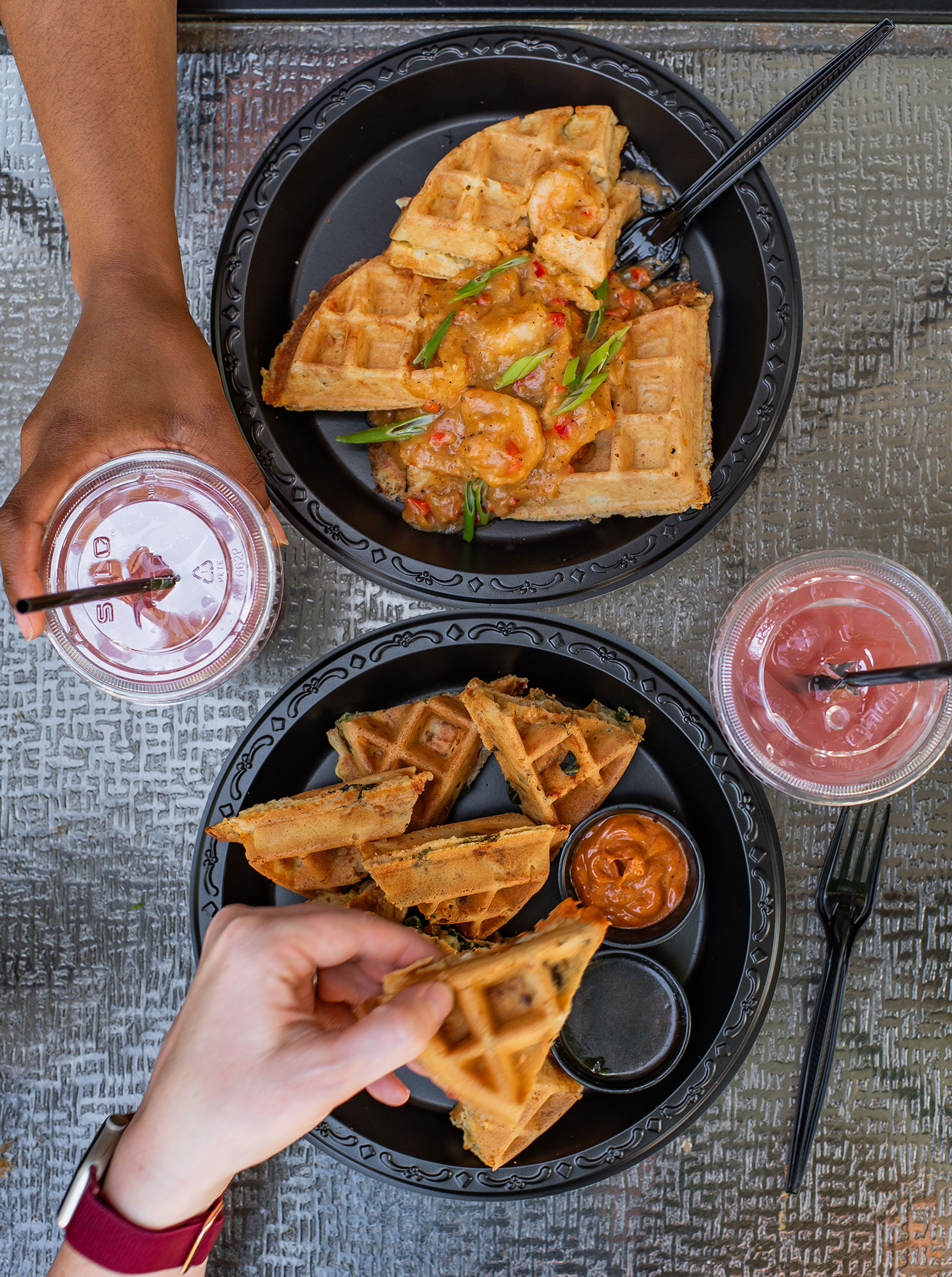 Overhead view of waffles at Cafe on 8th in Augusta, Georgia
