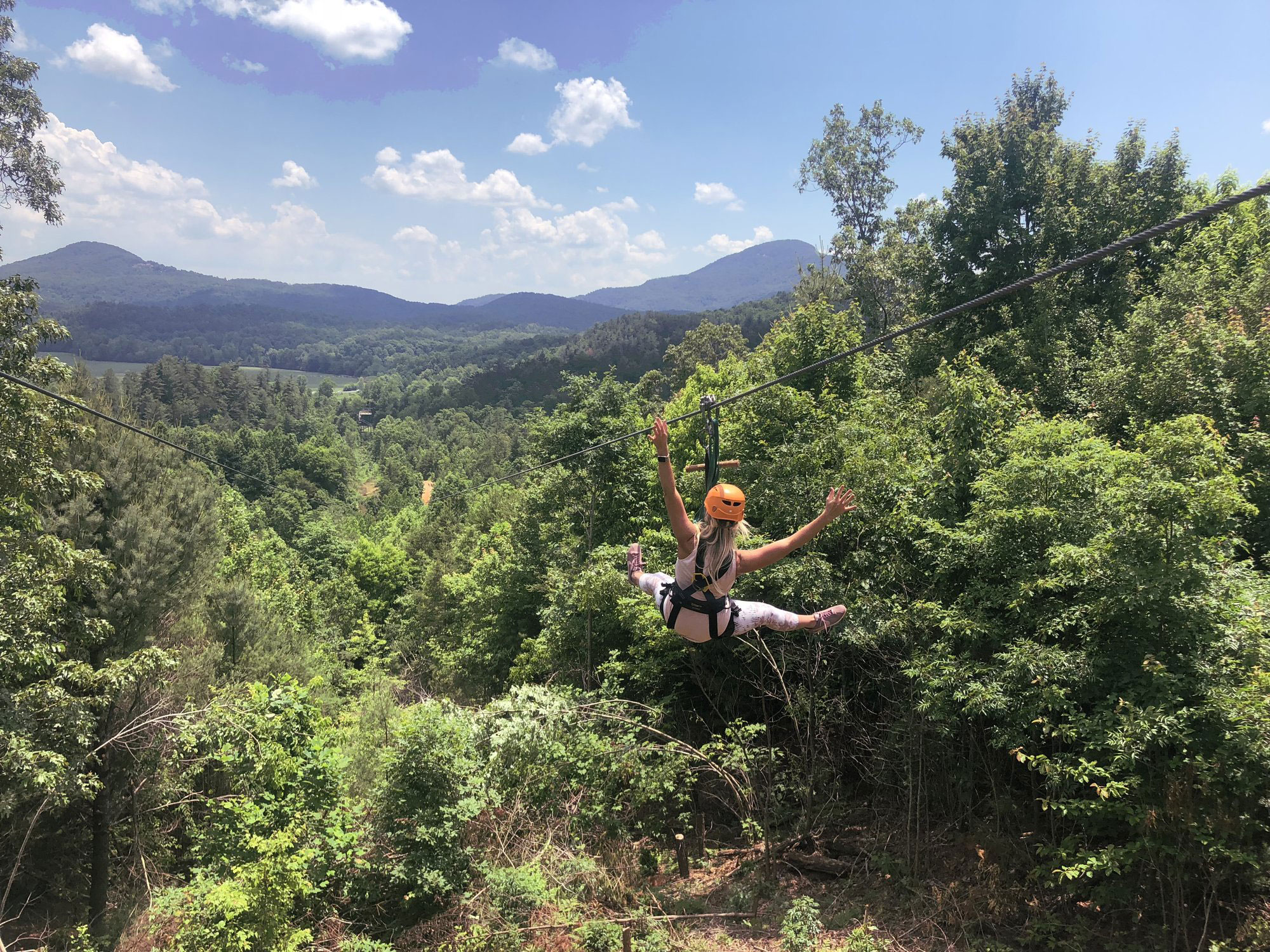 Woman on a zipline in Helen, Georgia